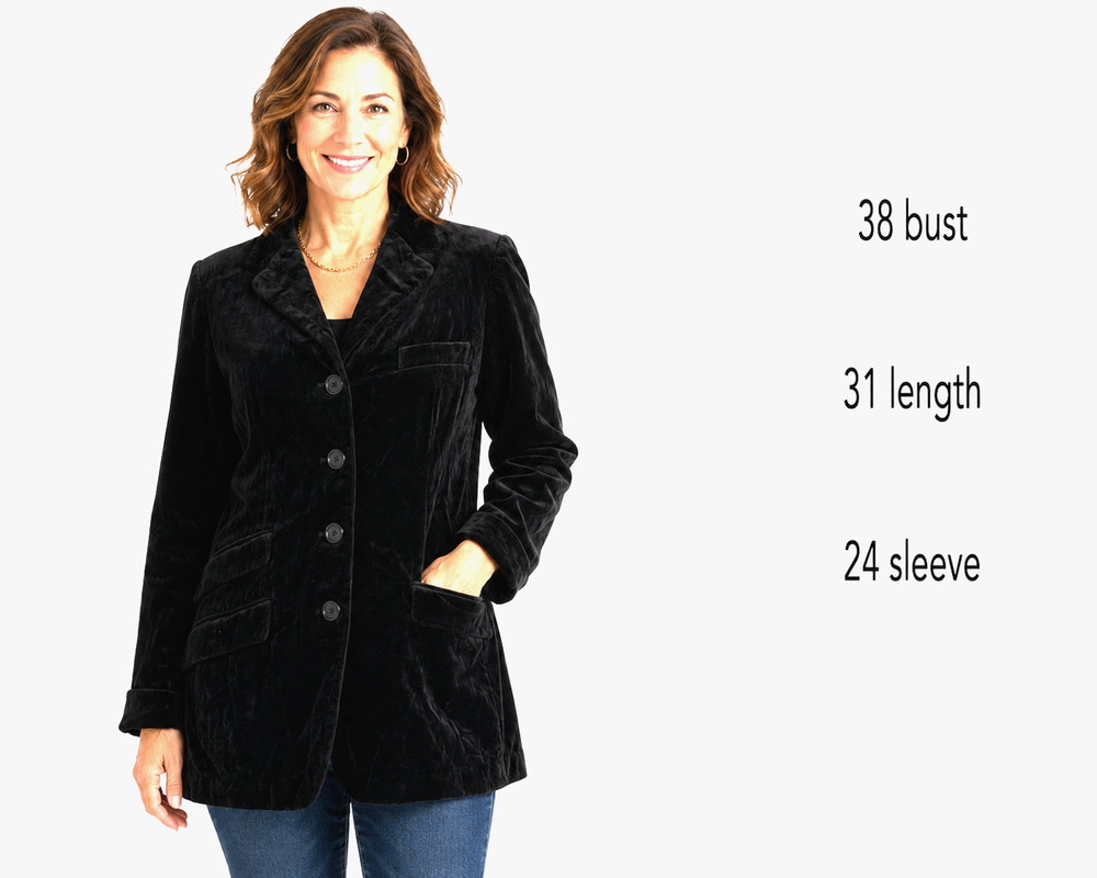Lauren Ralph Lauren Black Velvet Old Money Blazer Jacket Longline Stretch sz 8